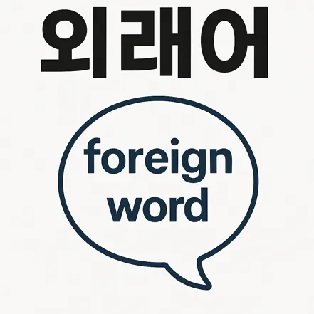 '외래어'라는 단어가 중앙에 강조되어 있고, 다양한 영어 외래어 예시가 주변에 떠 있는 그래픽 이미지